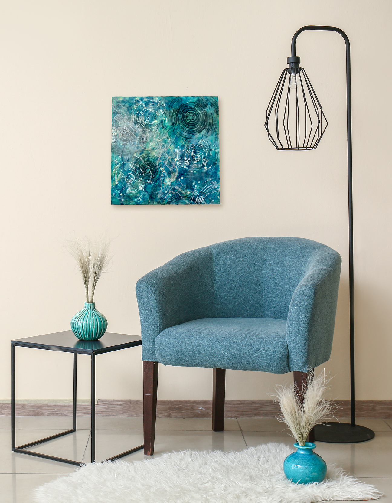 mock up of home space with painting on the wall
