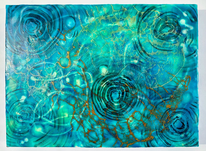 abstract art representing water drop waves and water caustics